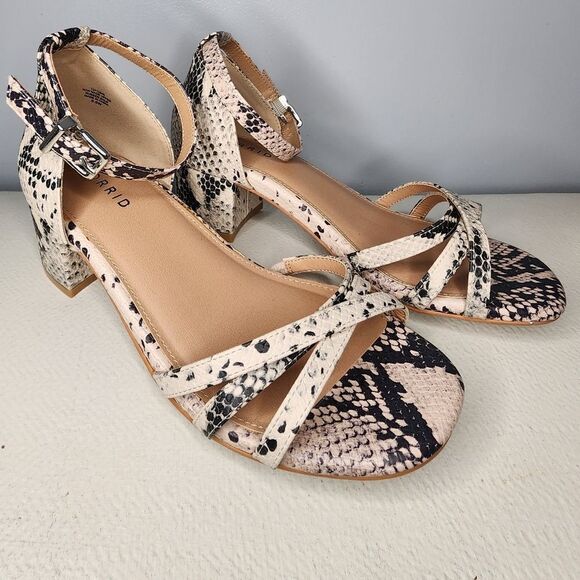 Torrid Sandals Womens 8.5 Wide Faux Tan Snake Skin Double Strap Stack Heel Shoes - Picture 1 of 5